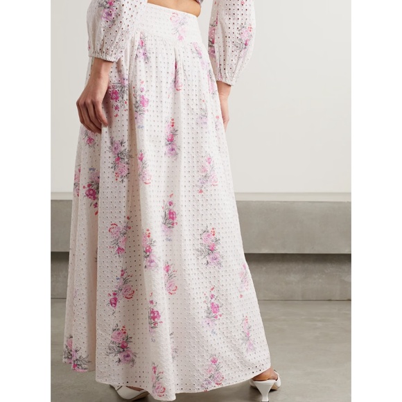 LoveShackFancy Aventi Gathered Floral Print Cotton Skirt - Size 2 - Picture 2 of 12